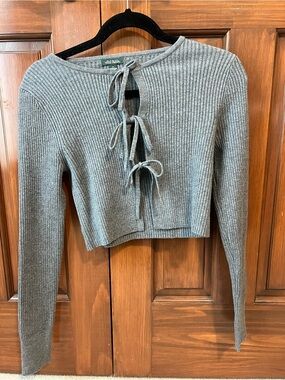 wild fable Gray Ribbed Tie-Front Cropped Cardigan